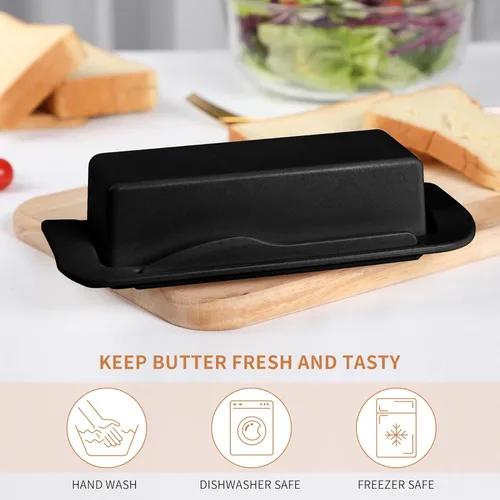 Vista 4 de Mantequillera de bambú con tapa y cuchillo, pequeño recipiente para mantequilla para un palo de mantequilla, recipiente para mantequilla