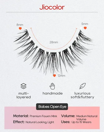 Vista 2 de Jiocolor Pestañas naturales pestañas postizas finas pestañas postizas cortas aspecto natural banda transparente pestañas postizas tira pestañas
