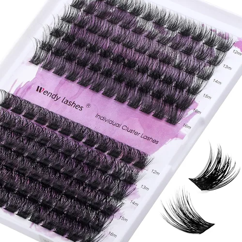 Vista 11 de Extensiones de pestañas individuales en racimo 30D/40D, pestañas naturales mixtas, rizado C/D, 0.07 mm, negro mate, suaves, 16-20 mm, para colocar