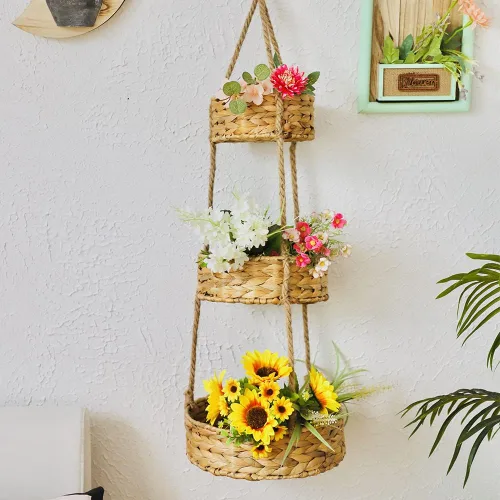 Vista 5 de KINGWILLOW - Cesta colgante de frutas de 3 niveles, soporte para plantas