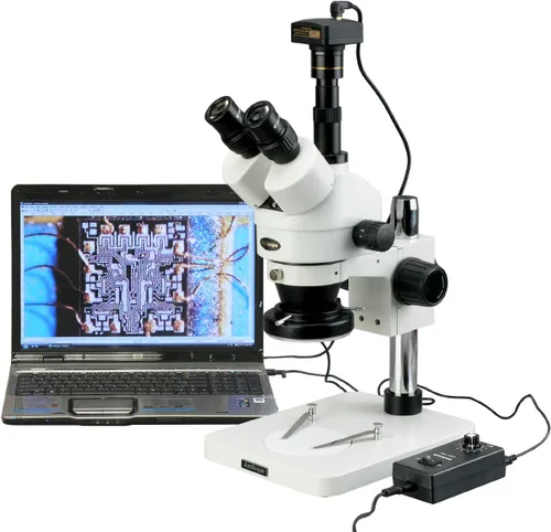 Vista 5 de AmScope SM-1TSZ-144-M Microscopio Digital Profesional Trinocular Estéreo Zoom, WH10x Oculares, Aumento 3.5X-90X, Objetivo de Zoom 0.7X-4.5X, Anillo