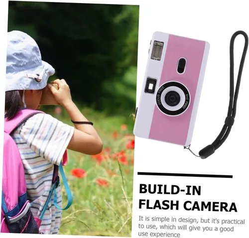 Vista 6 de 1 cámara de película reutilizable con flash integrado retro vintage cámara para fotografía fácil, diseño simple para baja rosa y morado para amigos