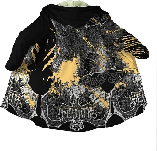 Abrigo con capucha de tatuaje vikingo Odin en 3D, con mitología nórdica, abrigo de cachemira sintética para hombre, chaqueta casual de invierno