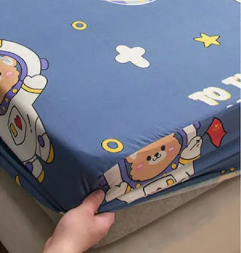 Vista 2 de Sábana bajera ajustable de algodón de verano para niños, estampado de animé de dibujos animados, funda de cama para cama individual y doble