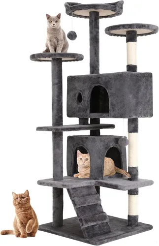 Vista 19 de BestPet Torre para Gatos de 36" Beige Torre Resistente para Gatos de Múltiples Niveles con Casita de Felpa, Percha Acogedora, Postes