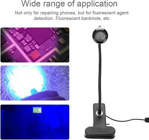 Vista 6 de Zopsc Lámpara de curado de pegamento LED USB 3W para teléfono, abrazadera portátil flexible de 360 °, longitud de onda 395, Plug and Play