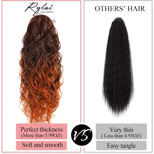 Vista 3 de Copper Ginger 350 - Extensiones de cola de caballo ombré, largo, rizado, ondulado, grueso, extensiones de cola de caballo con clip, color rubio