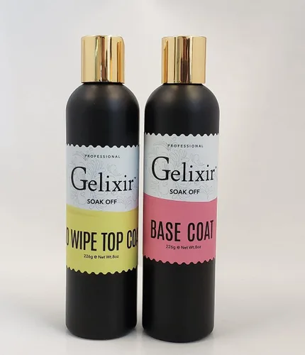 Gelixir Base de gel y capa superior Soak Off No Wipe Recarga 8 oz