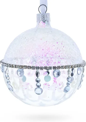 Vista 2 de Lámpara de araña de diamante en una bola de cristal transparente, adorno de Navidad de 3.25 pulgadas