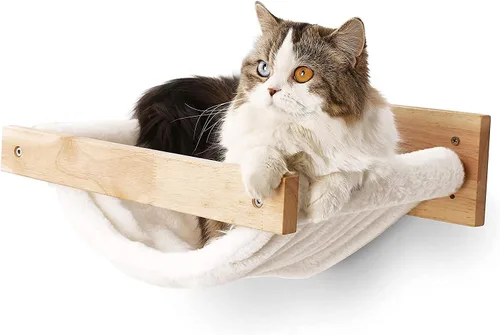 Vista 11 de FUKUMARU - Hamaca para gatos montada en la pared - Camas y perchas para gatitos, muebles de pared de madera, estantes para gatos estables