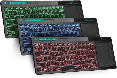 Rii K18 Plus Teclado multimedia inalámbrico de 3 LED a color retroiluminado con panel táctil de gran tamaño, teclado recargable para Android TV Box,