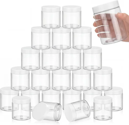 Vista 46 de SATINIOR 24 frascos de plástico transparente vacíos con tapas, recipientes de almacenamiento redondos de boca ancha para productos de belleza