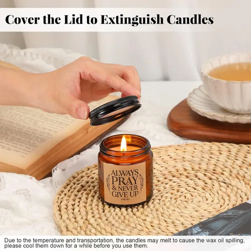 Vista 5 de Lewtemi 10 frascos de regalo cristiano para el Día de la Madre, vela perfumada de oración católica a granel, 3.5 onzas, versículo bíblico de fe