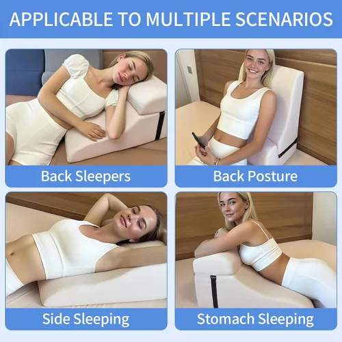 Vista 2 de Almohada de lectura para cama para adultos, almohada de cuña de espuma viscoelástica cabecero con soporte lumbar ajustable, cojín de respaldo