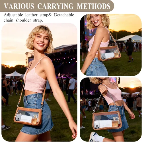 Vista 5 de Bolsa transparente para eventos de estadio, bolsa de hombro, pequeña bolsa transparente con correa ajustable para mujer para conciertos de estadio
