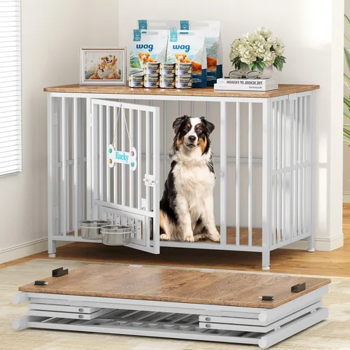 Vista 10 de Easycom 41" Mueble de Jaula para Perros Plegable, Sin Montaje, Perrera Decorativa para Interior, Cajas para Perros Grandes (15-27 kg), Jaula