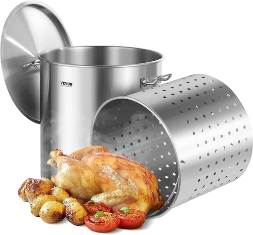 Vista 13 de VEVOR Olla de acero inoxidable, ollas de cocina de 24 cuartos, olla de salsa con tapa y asa, olla de grado comercial resistente, tratamiento