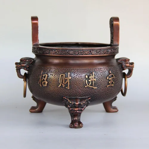 Vista 9 de Yunhao8 Chino Puro Bronce Cobre Tesoro Riqueza Foo Perro León Ding Incienso Quemador Incensario