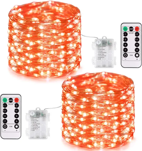 Vista 11 de JMEXSUSS Paquete de 2 luces de hadas de Navidad que funcionan con pilas con control remoto, total 200 LED 66 pies luces de cadena parpadeantes