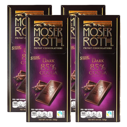 Moser Roth Chocolate negro europeo fino de primera calidad 85% cacao (paquete de 4)