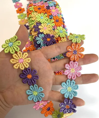 Vista 3 de Cinta de girasol de 15 yardas, adornos de encaje para decoración de flores, cinta de bricolaje, bordado de encaje, manualidades para vestidos