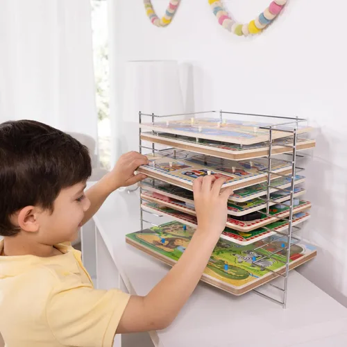 Vista 7 de Melissa & Doug Estante de almacenamiento de rompecabezas de alambre de metal de lujo para 12 rompecabezas pequeños y grandes