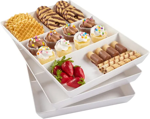 Vista 9 de US Acrylic Avant - Bandejas divididas de plástico blanco (juego de 4) de 15 x 5 pulgadas, platos estrechos y reutilizables de 3 secciones