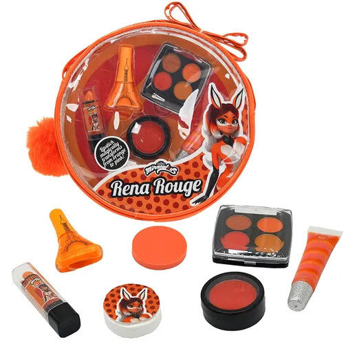 Miraculous Ladybug - Juego de maquillaje para niños, bolsa de 10 piezas con esmalte de uñas, tiza para el cabello, calcomanías y más, cosméticos