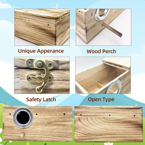 Vista 3 de Tfwadmx Caja nido de periquitos transparente para loros, cajas de cría de periquitos, cajas de cría de periquitos de madera con perca para pájaros