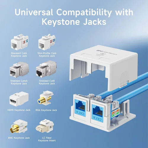 Vista 4 de Cable Matters Caja de montaje en superficie con conector Keystone de 2 puertos con certificación UL, color blanco