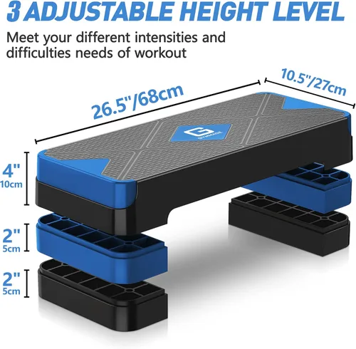 Vista 4 de GYMMAGE Escalón de ejercicio aeróbico, escalón aeróbico ajustable para ejercicio, plataforma de entrenamiento para escalonar, plataforma de pasos