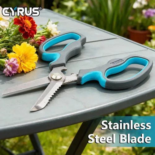 Vista 5 de CYRUS Tijeras de jardín Podadora con dientes de sierra Tijeras de poda Flor afilada (Azul con diente de sierra)