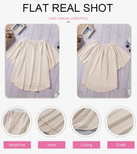 Vista 5 de Dokotoo Blusas de gasa para mujer, estilo casual, de manga acampanada, holgada, cuello en V, plisadas
