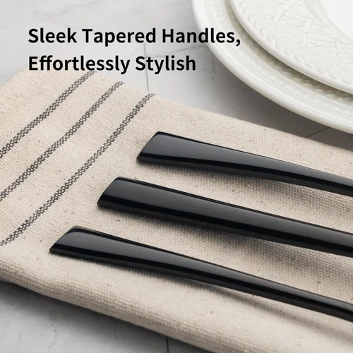 Vista 4 de Alata Bailey Negro - Juego de cubiertos de acero inoxidable forjado de 20 piezas, servicio para 4, acabado plateado, apto para lavavajillas