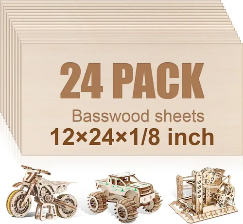 Vista 13 de Paquete de 3 hojas de tilo de 1/8"x12"x12", tilo de 3mm para corte y grabado láser, tablero delgado de madera contrachapada sin acabar