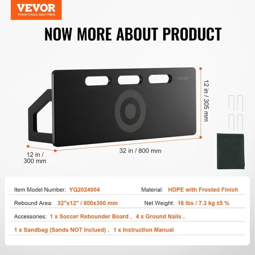 Vista 7 de VEVOR Soccer Rebounder Board, Portable Soccer Wall with 2 Angles Rebound, Foldable HDPE Kickback Rebound Board, Soccer Training Equipment for Kids