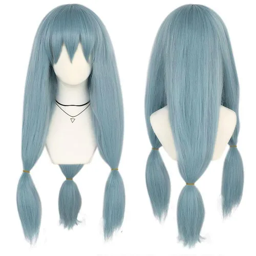 ANOGOL Gorra de pelo pelucas azules con flequillo peluca larga y recta con 3 colas de caballo peinados de flecos para anime cosplay peluca para