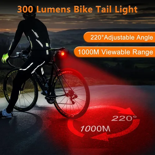 Vista 3 de NineLeaf 300 Lumens Bike Tail Light, Rear Bicycle Lights Ultra Bright, Smart Bike Tail Light Brake Sensing Auto On/Off, USB-C Rechargeable