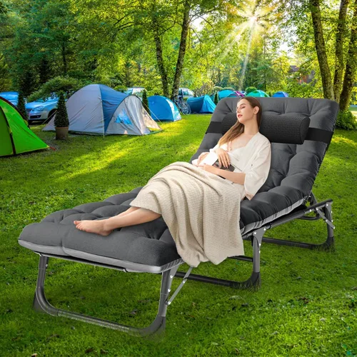 Vista 2 de NAIZEA Sillón plegable, cuna plegable 3 en 1 con colchón, silla reclinable de 4 posiciones para patio, reclinable ajustable para exteriores