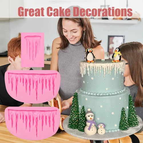 Vista 5 de Molde de silicona para carámbanos 3D, 3 piezas, molde de resina, accesorios para hornear para chocolate, fondant, decoración de pasteles, dulces
