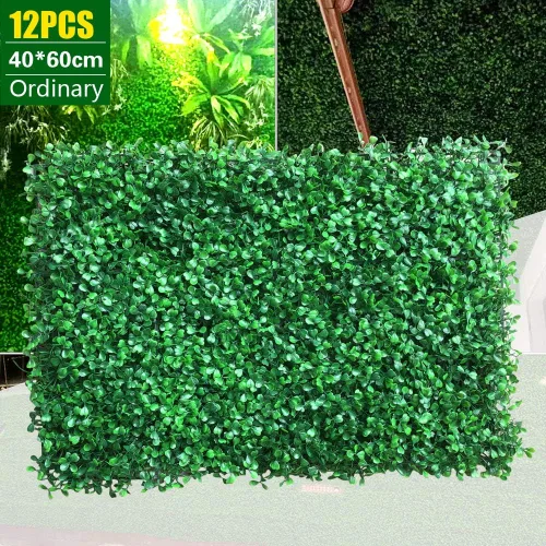 Vista 3 de 12 paneles de pared de plantas artificiales, tapete de boj artificial para pared, telón de fondo de pared de seto artificial, panel de valla