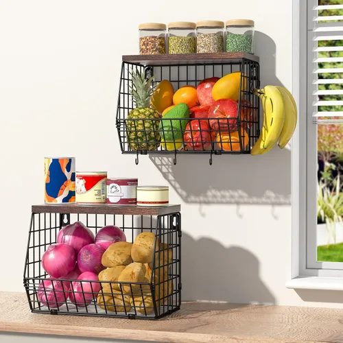 Vista 13 de Wawocs Fruit Bowl Fruit Basket for Kitchen Counter Stackable Wall Mounted Hanging Basket