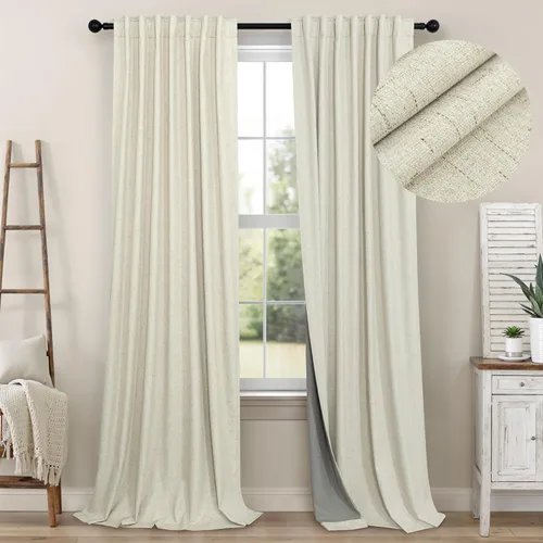 Vista 40 de Pitalk Cortinas cortas 100% opacas de lino para cafetería, 40 pulgadas de largo, 2 paneles, cortinas de puerta francesa para ventana, cortina