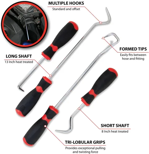 Vista 2 de Performance Tool W943 Herramienta de extracción de manguera de eje largo y corto de 13 pulgadas con agarres tri-lobulares, tratada térmicamente