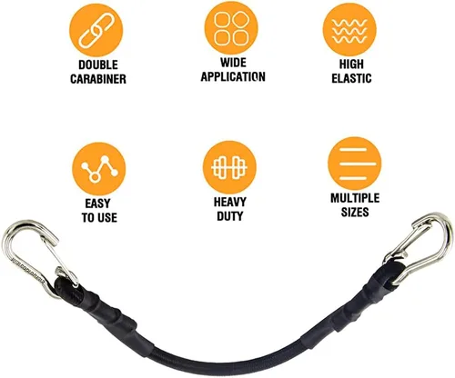 Vista 4 de Cuerdas elásticas con ganchos, cuerda elástica ligera (12 pulgadas x 8 unidades, negro)