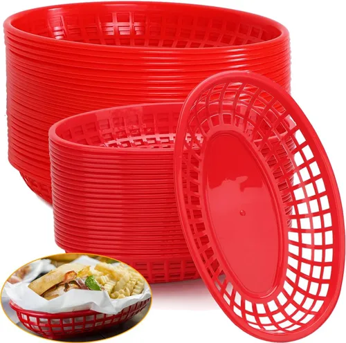 Vista 9 de Paquete de 50 cestas de plástico negro para alimentos de 9 x 5.7 pulgadas, ovaladas para freír comida rápida, cestas de plástico para perros