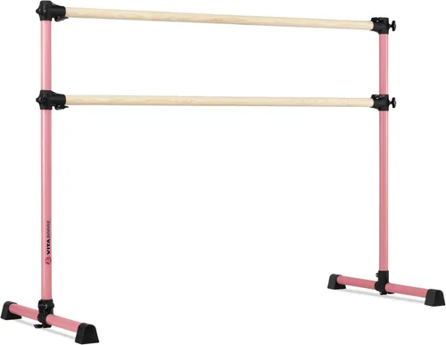 Vista 10 de Barra de ballet portátil independiente doble Vita Barre, Prodigy, de madera Altura ajustable, hecha en EE. UU., equipo de ejercicio para casa