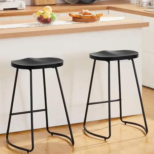 Vista 89 de HeuGah Juego de 4 taburetes de bar con asiento de silla de montar con patas de metal, taburetes rústicos de altura de mostrador sin respaldo