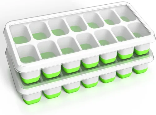Bandeja para cubitos de hielo, bandeja de hielo de silicona con tapa apilable y resistente a derrames, bandejas de cubitos de hielo de fácil