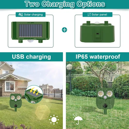 Vista 4 de Ultrasonic Animal Repellent - Deer, Squirrel, Cat Repeller Outdoor Sonic Fortress Pro Solar Waterproof Solar Powered Ultrasonic Device for Garden &